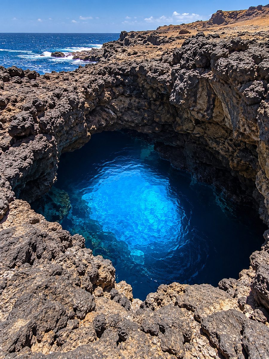 Piscine naturelle de Buracona dans la roche volcanique, île de Sal